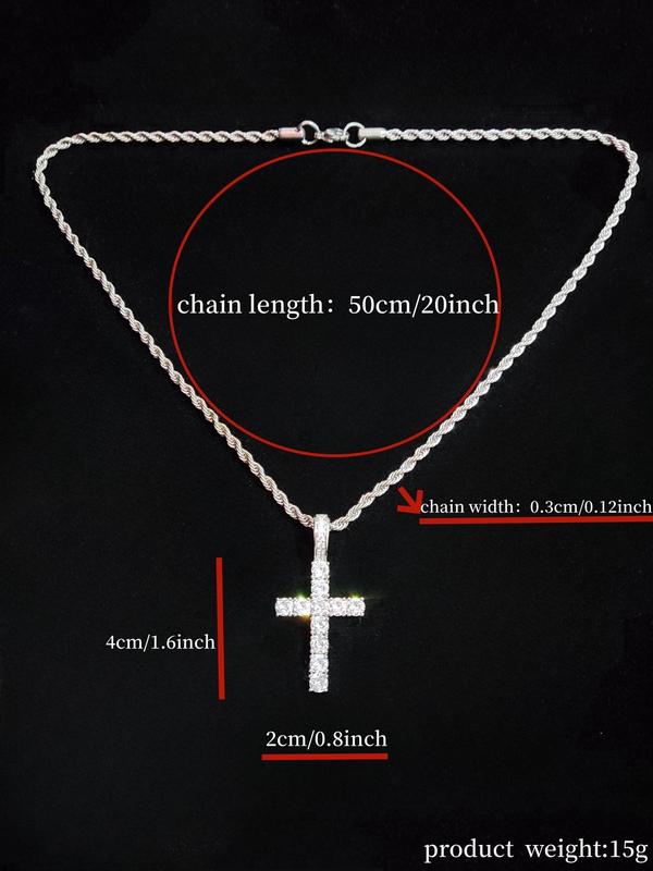 Summer Rhinestone Cross Twist Chain Pendant Necklace for Men & Women, Y2k Hip Hop Jewelry for Party, Daily Clothing Decor, Trendy All-match Beach Jewelry