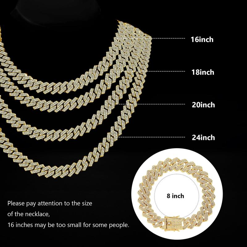 2-pack Cuban necklace and bracelet set hip-hop style jewelry set fashion Cuban chain dragon beard buckle design 14mm necklace suitable for party gatherings, Christmas and Halloween gifts