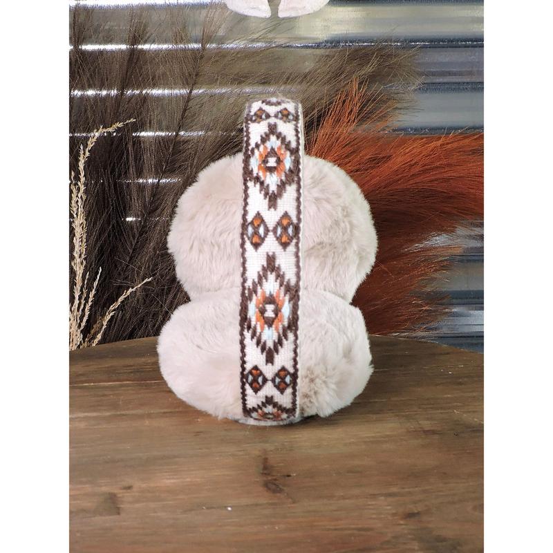 C.C. Aztec Western Fluffy Earmuff - Beige