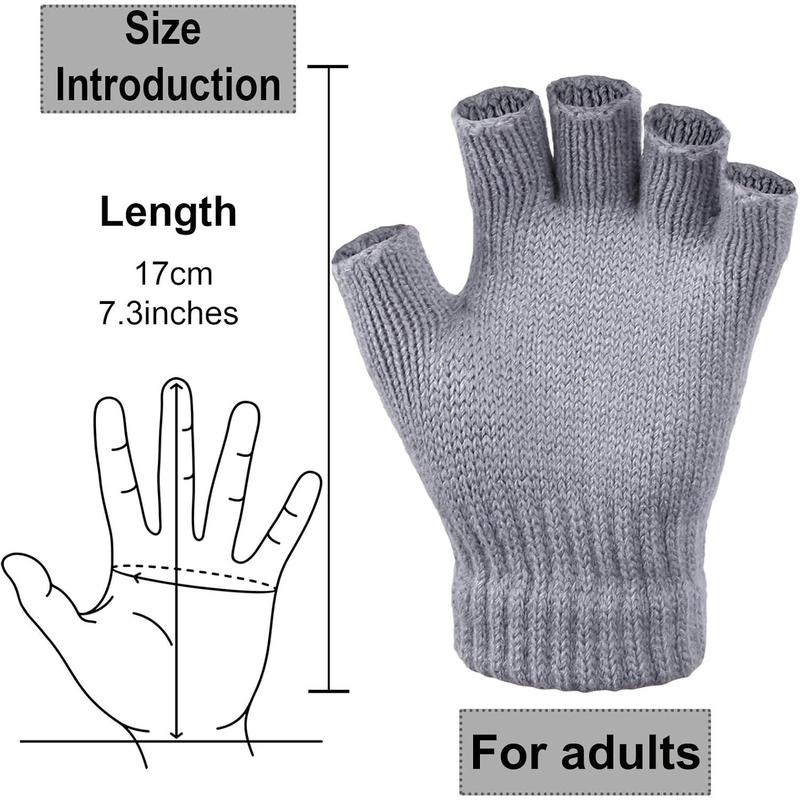 2 Pairs Thickened Cashmere Warm Half Finger Gloves Winter Knitted Fingerless Gloves for Men and Women