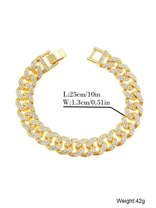 Punk Style Rhinestone Decorated Cuban Link Anklet Bracelet, Fashion Jewelry for Party, Daily Decor, Trendy All-match & Exquisite Jewelry for Birthday Gift