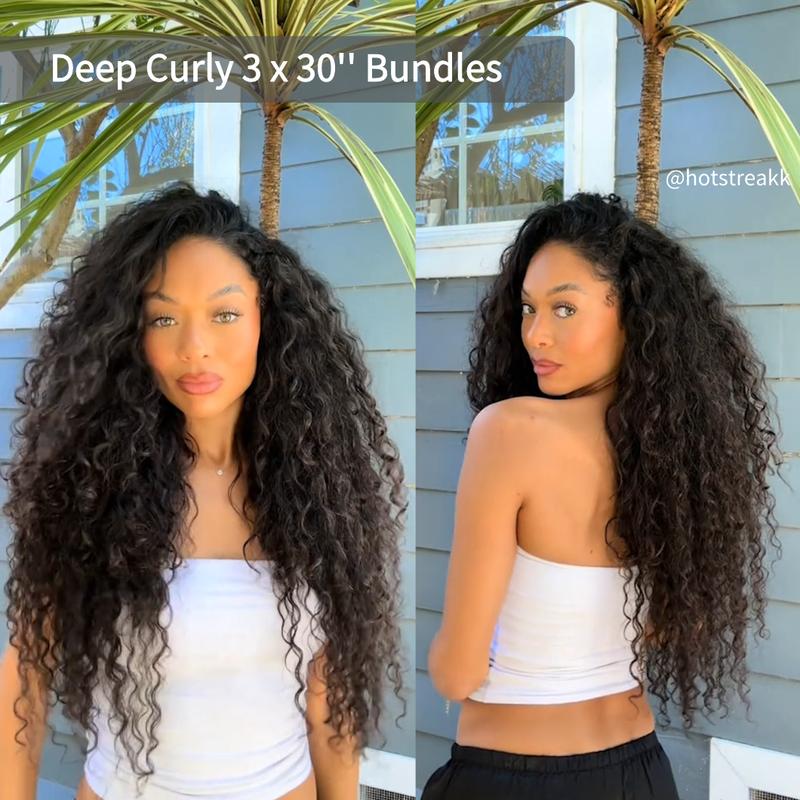 [Cyber Monday] Ashine Vacation Hair Brazilian Virgin 100% Human Hair Deep Wave Deep Curly Bundles Sew In Quick Weave Ponytail Closure Extensions