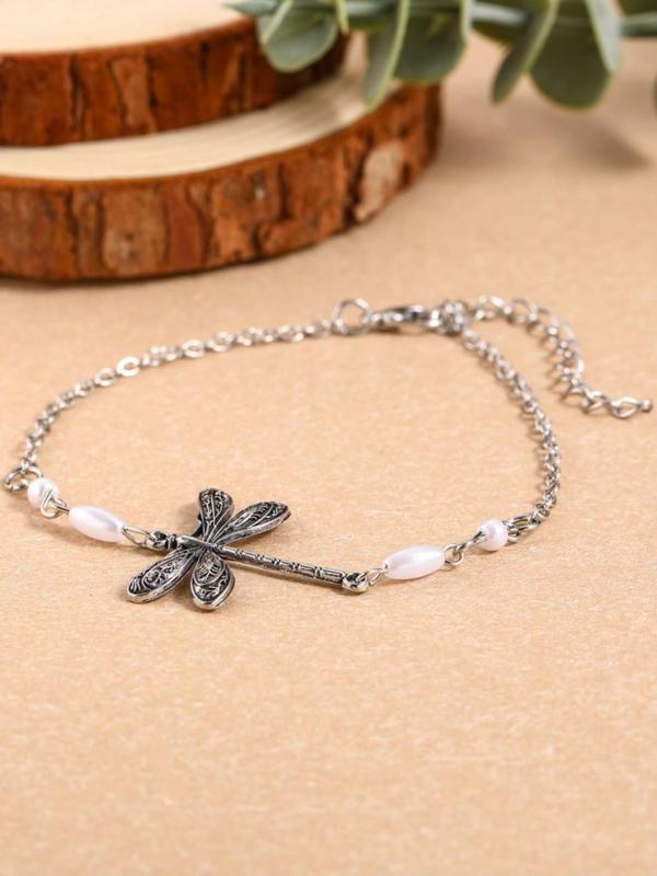 Women's Elegant Dragonfly Charm Anklet,  Trendy All-match Retro Anklet for Women & Girls, Vintage Body Jewelry As Gift for Party & Daily Decor