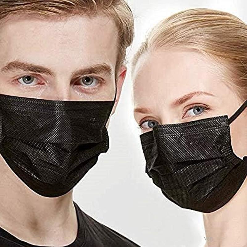 NNPCBT 100PCS 3 Ply Black Disposable Face Mask Filter Protection Face Masks NNPCBT