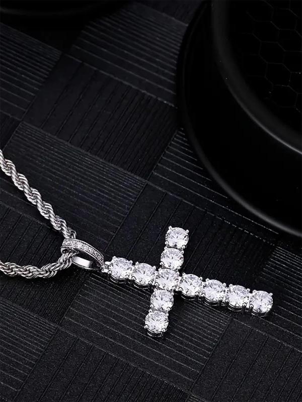 Cross Design Rhinestone Decor Necklace for Women, Luxury Trendy Pendant Necklace for Girls Gift, Classic Fashion Accessories for Daily Wear