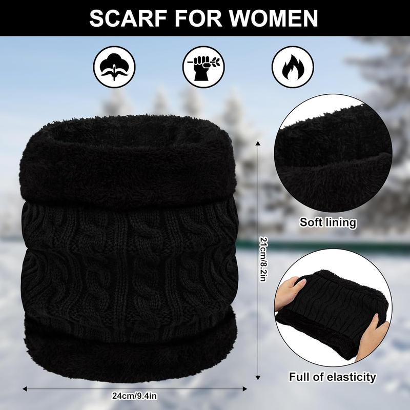 3 count Winter Beanie Hat Scarf Gloves Set for Women Thick Warm Knit Lined Skull Cap Neck Warmer Touch Screen Gloves