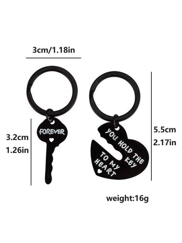 Heart Shaped Key Design Keychain, 2pcs set Stainless Steel Keychain for Men & Women, Bag Charm, Creative Couple Gift, Anniversary Gift, Birthday Gift