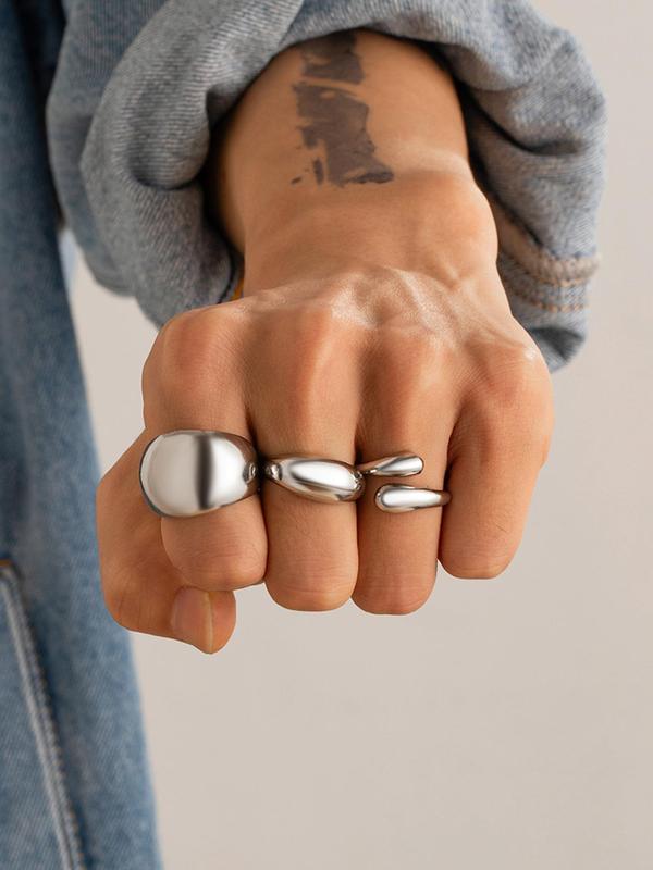 Men's Punk Style Water Drop Design Ring Set, Fashion Minimalist Rings for Party, Daily Decor, Trendy All-match Hip Hop Jewelry for Birthday Gift