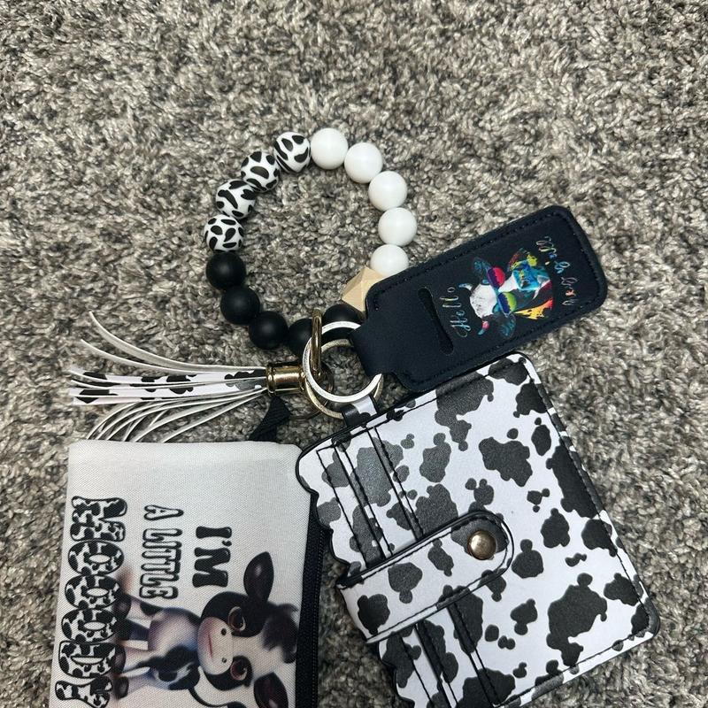 Cow Print Wallet Keychain - Stylish and Practical Accessory for Keys and Cards perfect gift beaded keychains chic gorgeous keychain gift