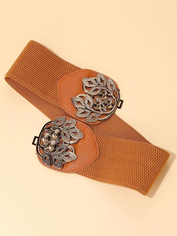 Retro Flower Buckle Decorative Belt, Elegant Plain Fashion Belt for Women, Daily Versatile Casual Belt for Dresses