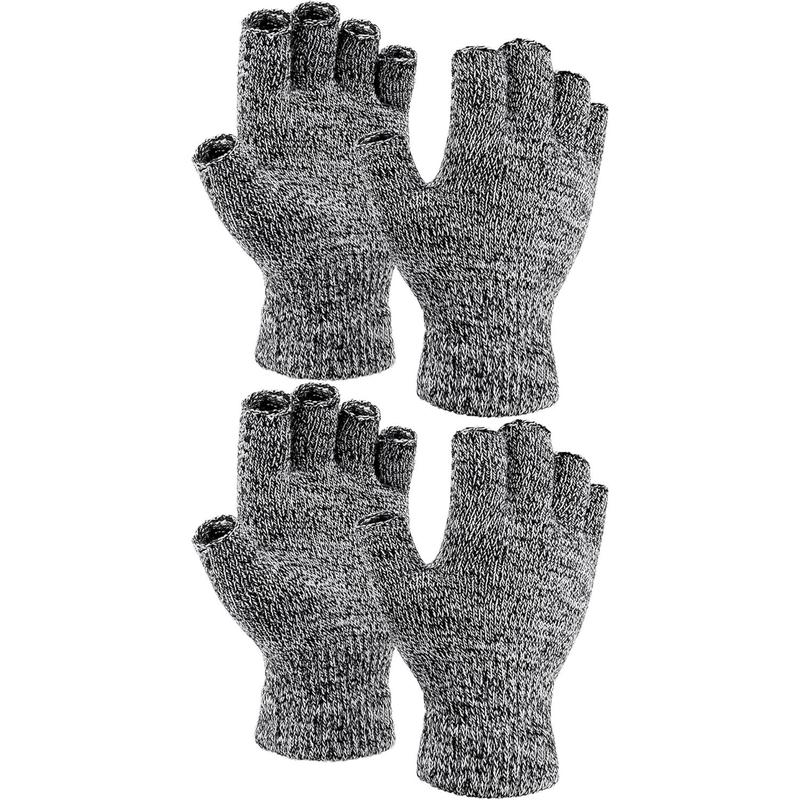 2 Pairs Thickened Cashmere Warm Half Finger Gloves Winter Knitted Fingerless Gloves for Men and Women