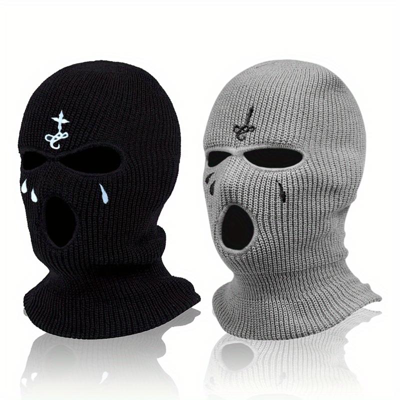 2pcs Soft & Warm Embroidered Knit Balaclava Face Mask - Ultimate Winter Sports & Outdoor Companion with 3-Hole Design, Unique Gift Idea for Friends and Family