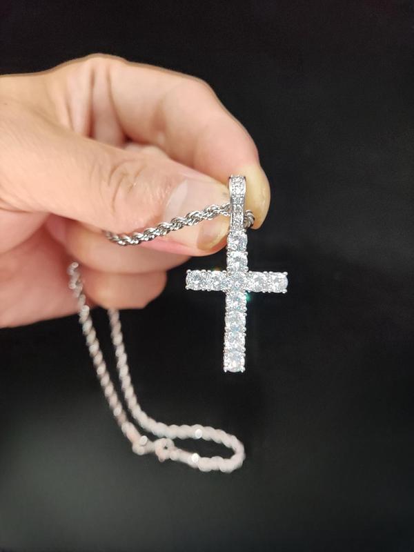 Summer Rhinestone Cross Twist Chain Pendant Necklace for Men & Women, Y2k Hip Hop Jewelry for Party, Daily Clothing Decor, Trendy All-match Beach Jewelry