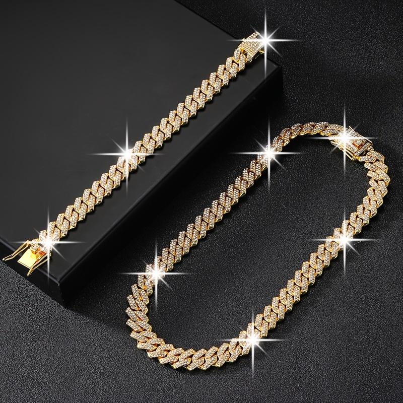 2-pack Cuban necklace and bracelet set hip-hop style jewelry set fashion Cuban chain dragon beard buckle design 14mm necklace suitable for party gatherings, Christmas and Halloween gifts