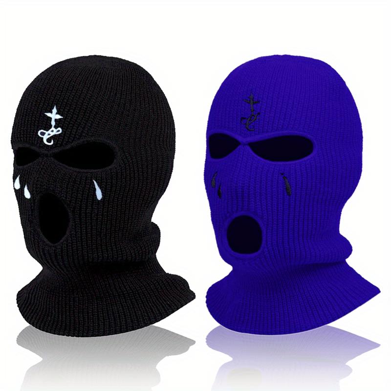 2pcs Soft & Warm Embroidered Knit Balaclava Face Mask - Ultimate Winter Sports & Outdoor Companion with 3-Hole Design, Unique Gift Idea for Friends and Family