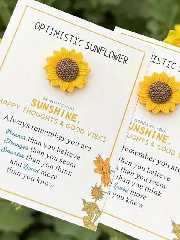 Sunflower Design Pocket Hug Token, Boho Style Flower Decor Pin Badge, Fashionable Jewelry for Women & Men As Gift