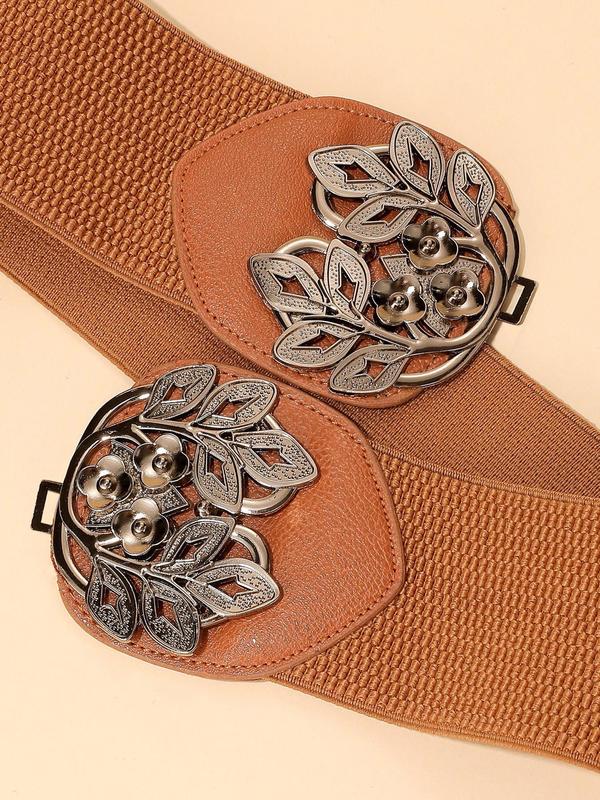 Retro Flower Buckle Decorative Belt, Elegant Plain Fashion Belt for Women, Daily Versatile Casual Belt for Dresses