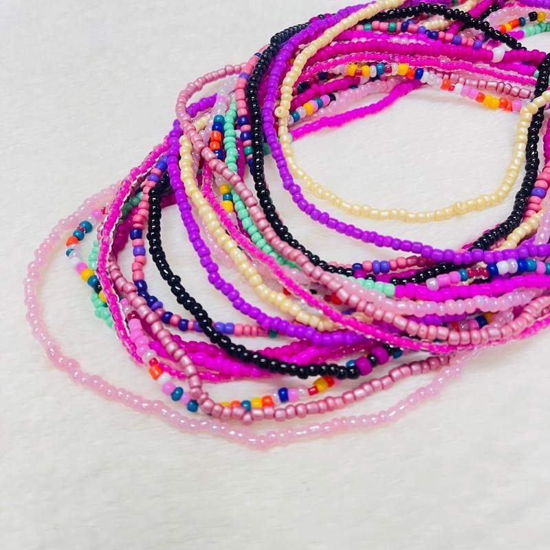 Colorful Beaded Elastic Waist Beads Combo - 2024 all match Summer Body Jewelry for Beach vacation Parties - One Size Fits All - Honsny Waist Beads for Women - Beaded Body Chain Waist Jewelry, Cool Female Accessories for Beach Essentials for Party