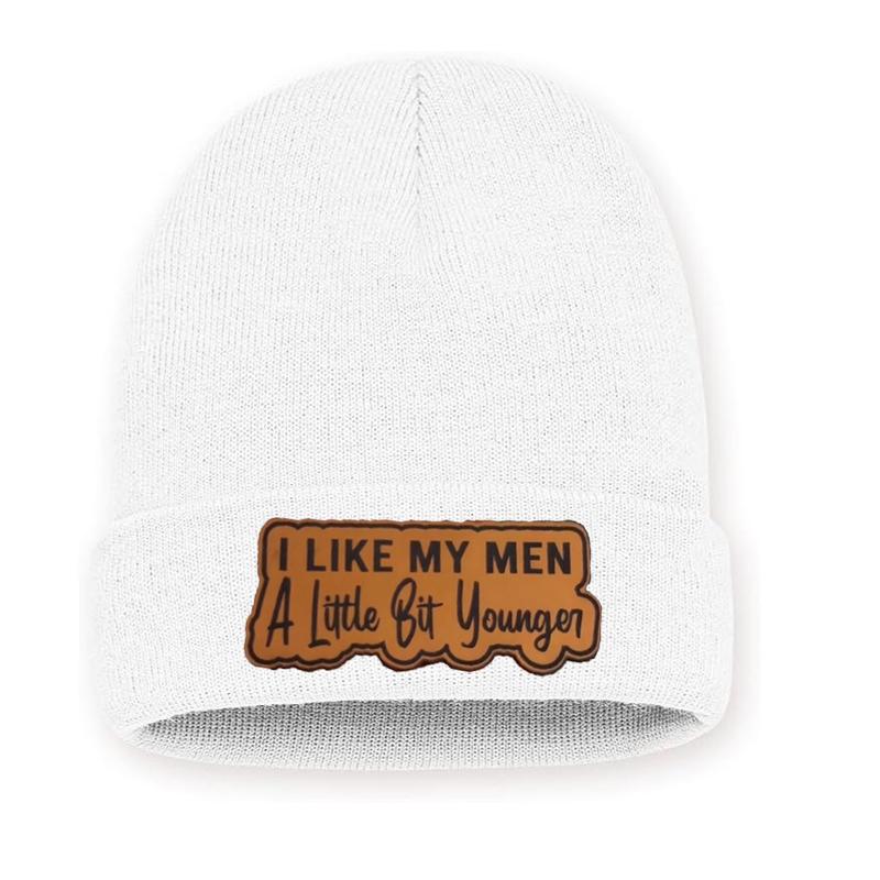 I Like My Men A Little Bit Younger Leather Patch For Trucker Hat And Beanie, Beanie Hat for Men & Women, Hat for Fall & Winter, Fashion Accessories for Cold Weather, Winter Hat, Birthday Outfits Winter Hats for Women Men, Beanie Gifts Christmas