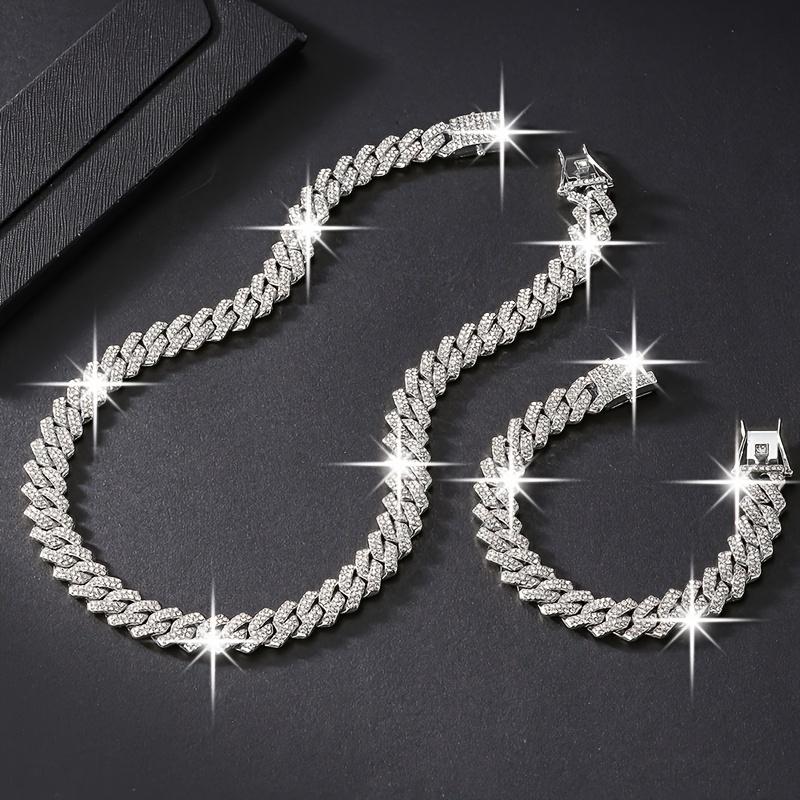 2-pack Cuban necklace and bracelet set hip-hop style jewelry set fashion Cuban chain dragon beard buckle design 14mm necklace suitable for party gatherings, Christmas and Halloween gifts