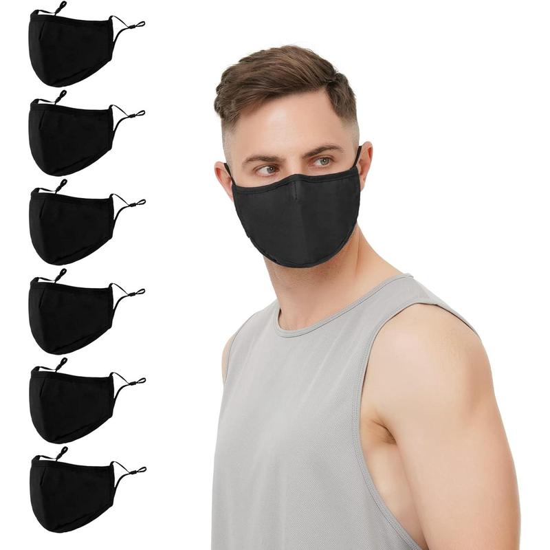 3-Ply Cloth Face Mask 6 Pack,Washable, Reusable and Breathable Face Covering with Adjustable Ear Protection Loops women men