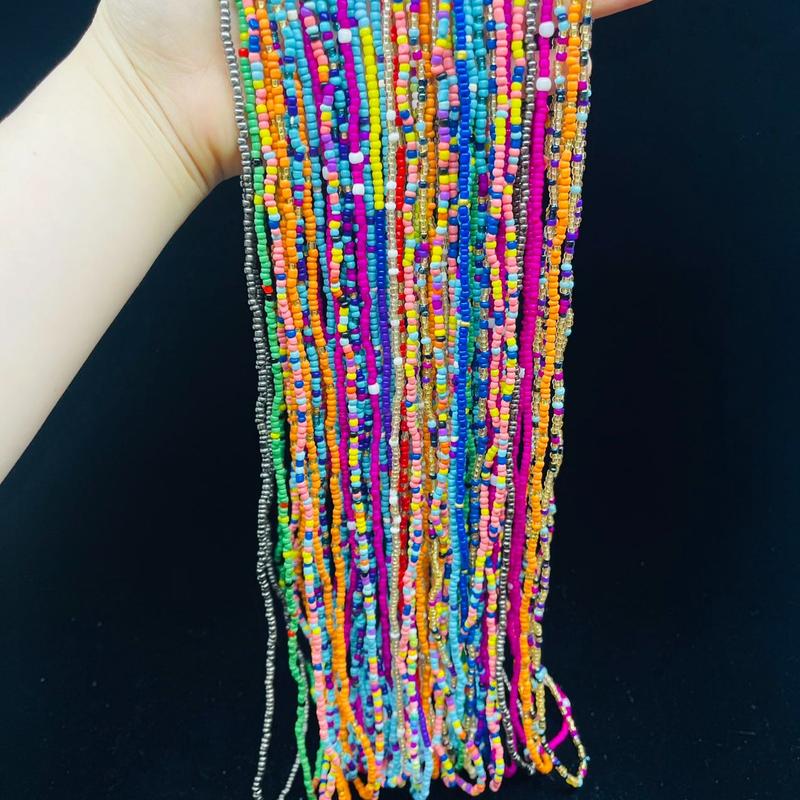 Colorful Beaded Elastic Waist Beads Combo - 2024 all match Summer Body Jewelry for Beach vacation Parties - One Size Fits All - Honsny Waist Beads for Women - Beaded Body Chain Waist Jewelry, Cool Female Accessories for Beach Essentials for Party