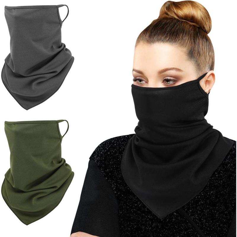 Scarf Mask Bandana with Ear Loops 3 Pack, Neck Gaiter Balaclava Dust UV Sun Protection Outdoors Face Mask for Women Men