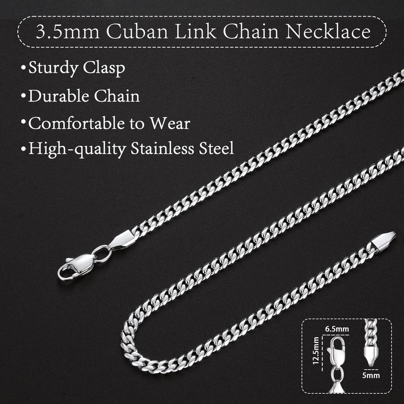 Miami Cuban Chain for Men and Women, Stainless Steel Silver Cuban Necklace for Boys