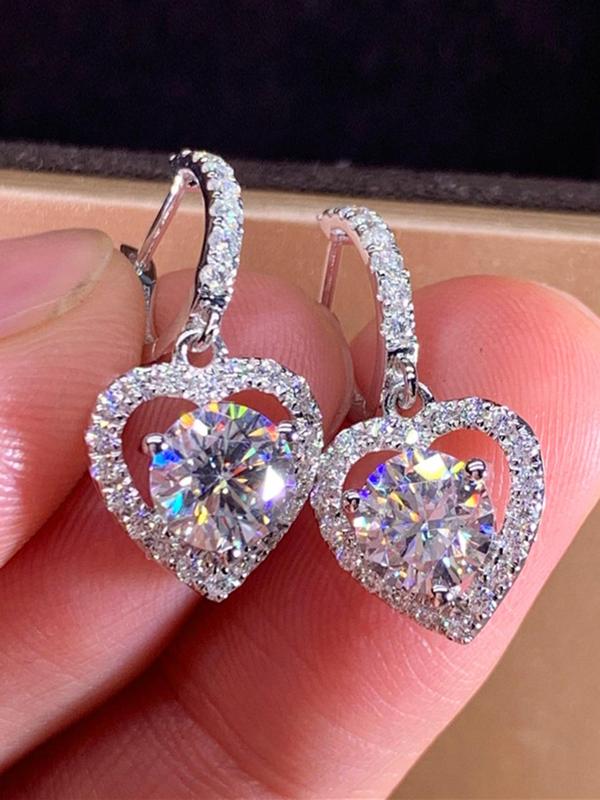 Women's Elegant Rhinestones Decor Dangle Earrings, Trendy Heart Design Dangle Earrings, Fashionable Teen Girl Accessories As Gift for Girlfriend