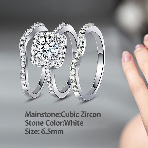 GEMSME 1.5 CT Round Cut Classic  Three-in-One 3 Pieces Set Halo Wedding Engagement Set Promise Eternity Ring for Women R-0969