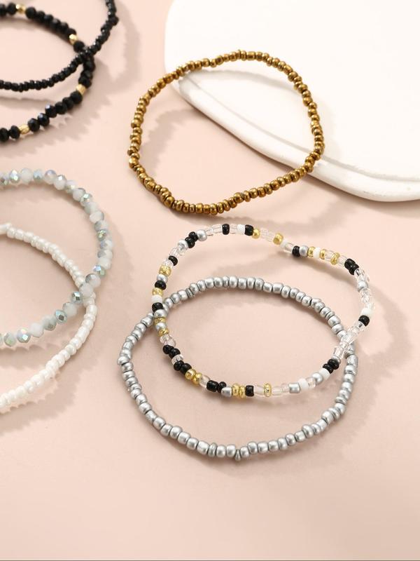 8pcs Simple Fashion Beaded Bracelet, Casual and Versatile Accessories for Women and Men, Fashion Jewelry for Party, Daily Clothing Decor, Trendy All-match & Exquisite Jewelry for Birthday Gift