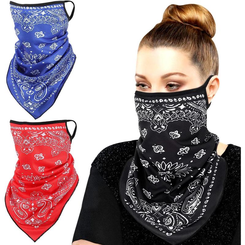 Scarf Mask Bandana with Ear Loops 3 Pack, Neck Gaiter Balaclava Dust UV Sun Protection Outdoors Face Mask for Women Men