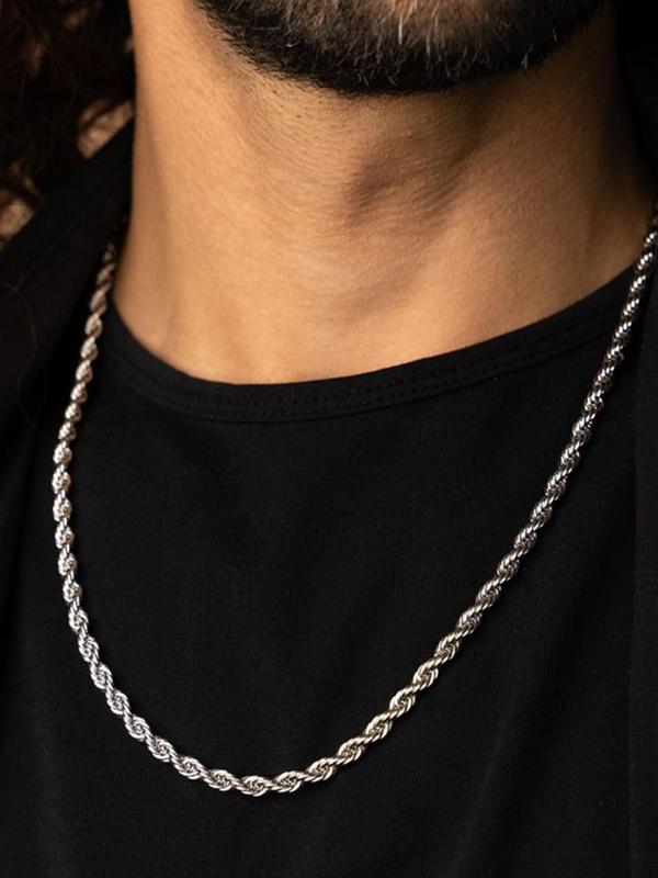 Men's Rope Chain Necklace, Casual Street Hip Hop Cuban Chain Necklace, Punk Jewelry for Fall Festival Party, Daily Clothing Decor, Trendy All-match & Exquisite Jewelry, for Fall