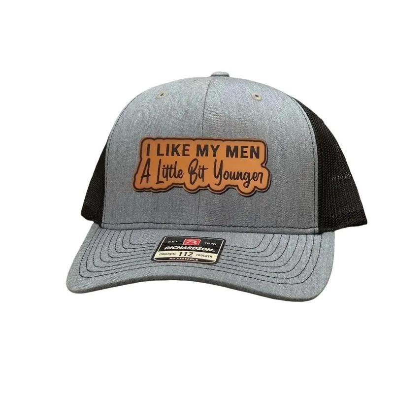 I Like My Men A Little Bit Younger Leather Patch For Trucker Hat And Beanie, Beanie Hat for Men & Women, Hat for Fall & Winter, Fashion Accessories for Cold Weather, Winter Hat, Birthday Outfits Winter Hats for Women Men, Beanie Gifts Christmas