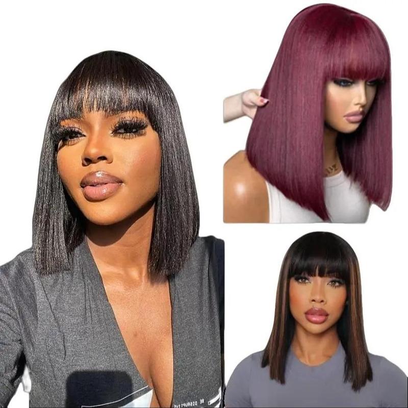 LUVME Put On And Go Realistic Glueless Yaki Straight Bob With Bangs Minimalist Undetectable HD Lace Wig