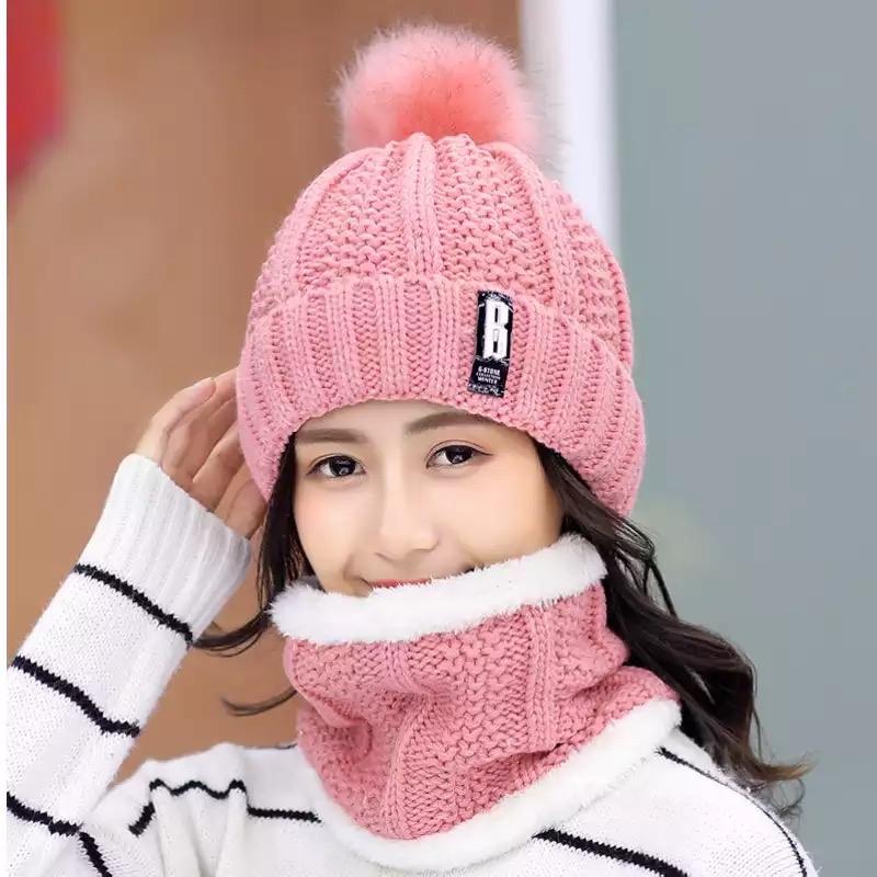 2024 New 2 Pieces Set Women's Knitted Hat Scarf Caps Neck Warmer Winter Hat for Women