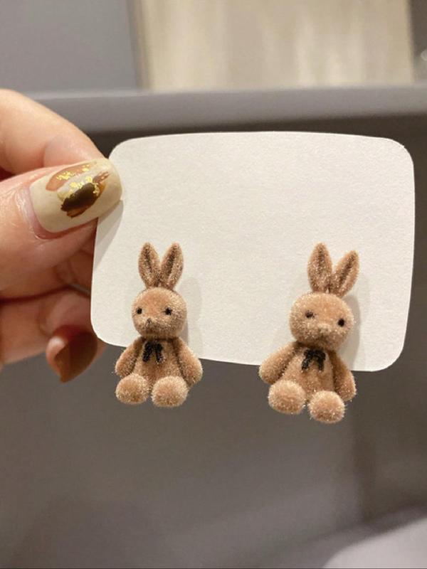 Cute Cartoon Bear & Rabbit Design Stud Earrings, Fashionable Jewelry for Women & Girls, Trendy All-match & Exquisite Jewelry for Birthday Gift