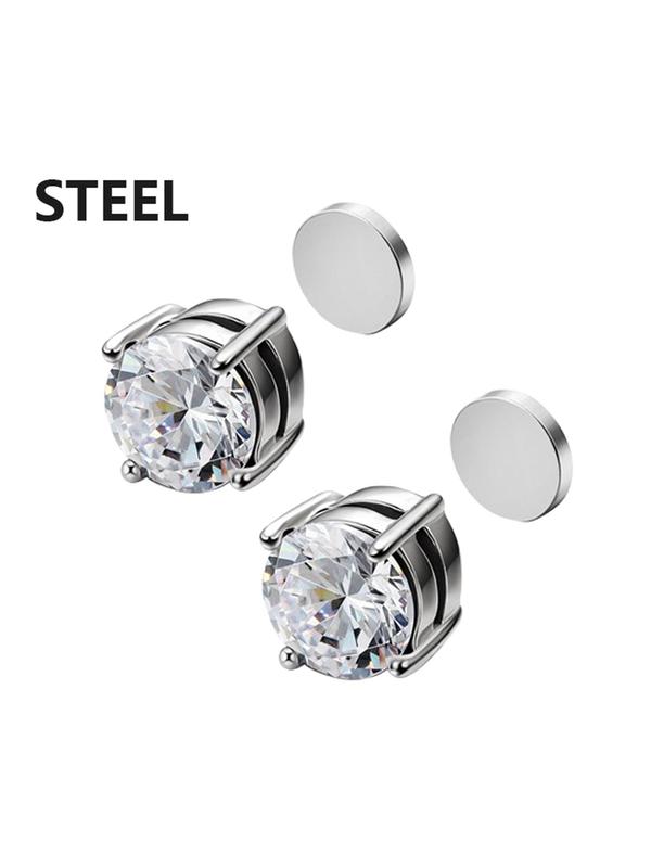 Punk Style Rhinestone Decorated Magnetic Earrings, Stainless Steel Earrings for Men & Women for Party, Trendy All-match & Exquisite Jewelry for Birthday Gift