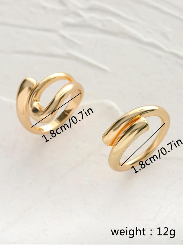 2pcs Women's Street Trend Geometric Design Rings, Striking Exaggerated Plain Color Ring, Fashionable Jewelry As Birthday Gift for Girlfriend