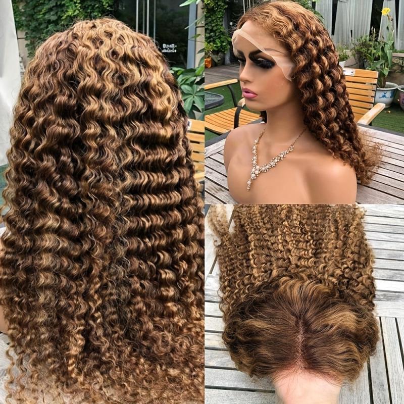 [SALE] Ombre Highlight 13X6 Lace Front Human Hair Wigs 13X4 Lace Frontal Deep Water Wave Human Hair Wigs Wig Honely Blonde Highlight Color Water Wave Lace Frontal Wig