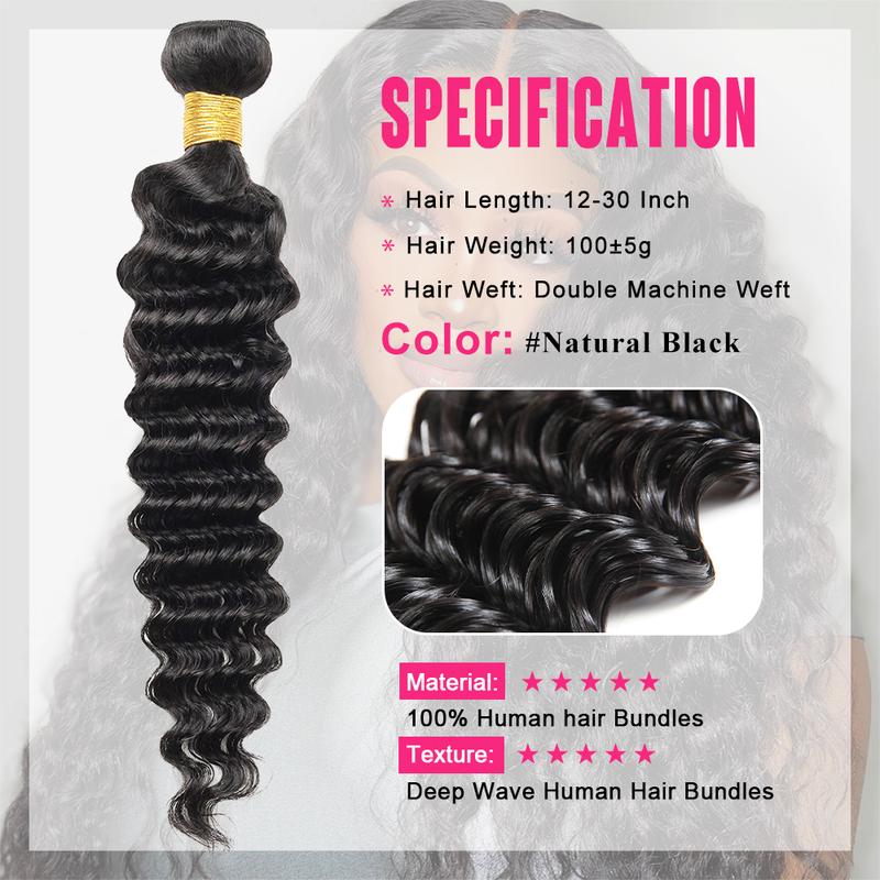 Brazilian Deep Wave Bundles with Closure Human Hair Bundles with 4x4 Lace Closure Unprocessed Virgin Human Hair 3 4 Bundles with Closure