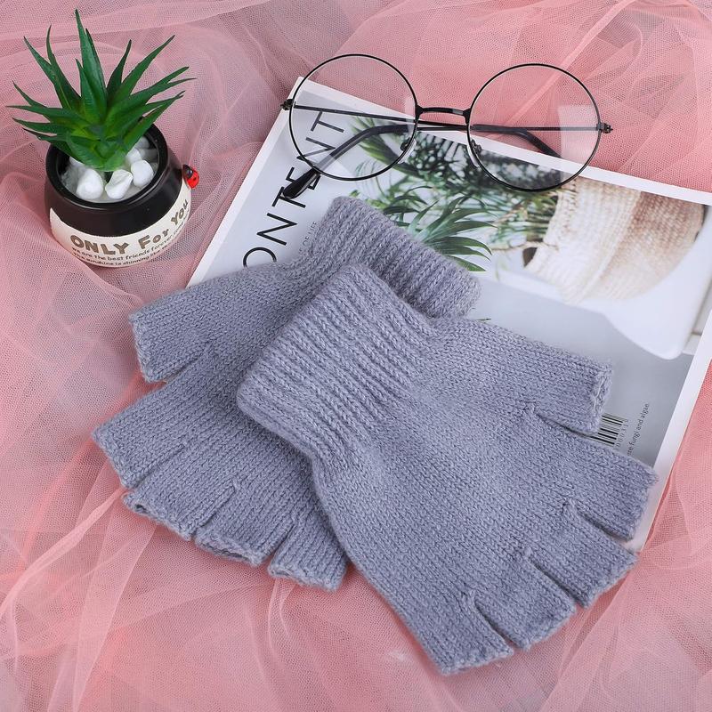 2 Pairs Thickened Cashmere Warm Half Finger Gloves Winter Knitted Fingerless Gloves for Men and Women