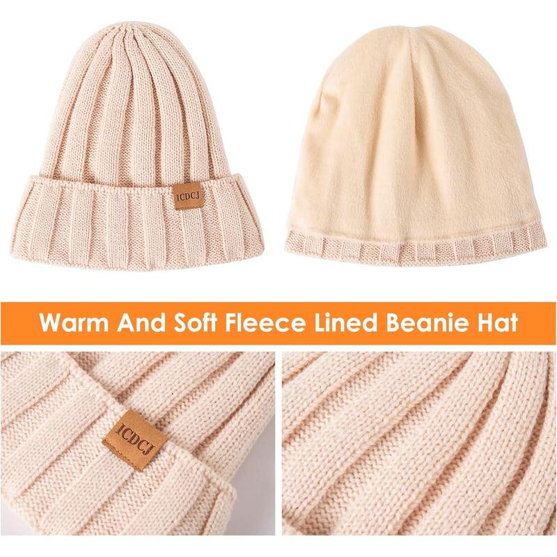 Womens Winter Beanie Warm Knit Hat Long Neck Scarf Touchscreen Gloves Set with Fleece Lined Skull Caps Gifts for Women Men