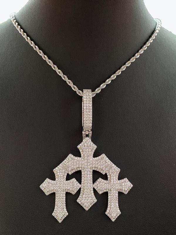 Rhinestone Decorated Cross Pendant Necklace for Men & Women, Street Trendy Pendant Charm Necklace, Hip Hop Chunky  Men's Jewelry  for Party, Daily, Back To School