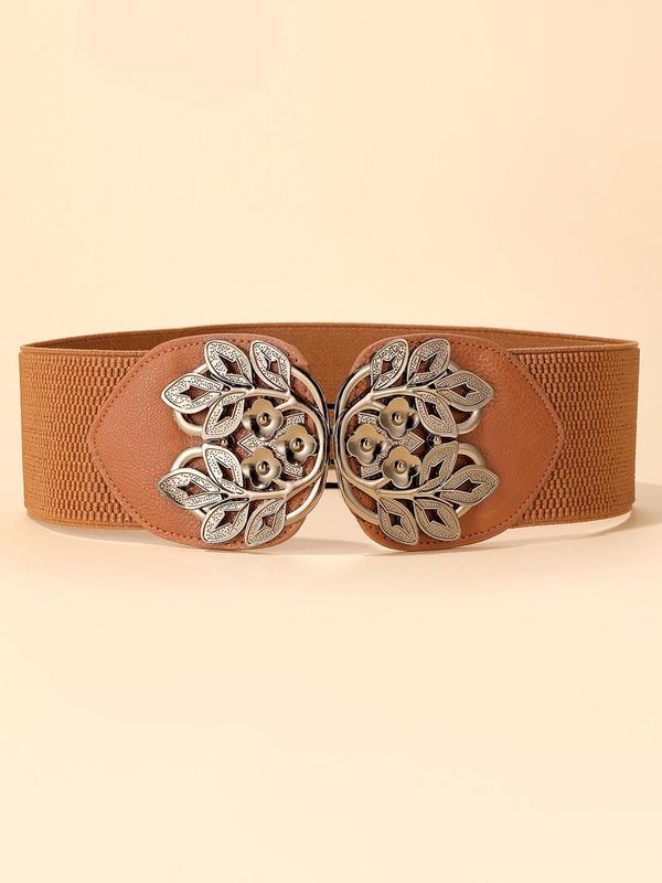 Retro Flower Buckle Decorative Belt, Elegant Plain Fashion Belt for Women, Daily Versatile Casual Belt for Dresses