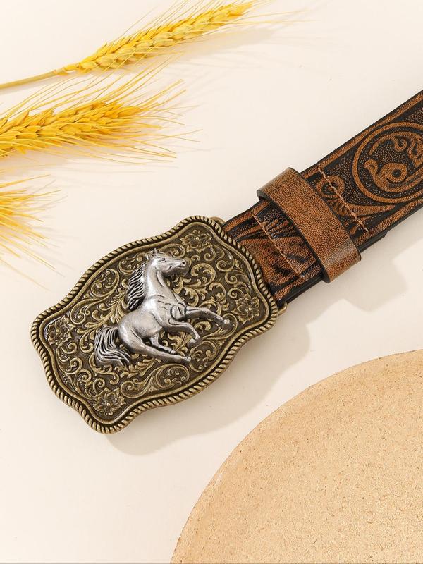 Western Style Horse Buckle Belt, Vintage Cowboy Belt for Men & Women, Fashion Belt for Party, Daily Clothing Decor, Trendy All-match & Exquisite Belt for Birthday Gift