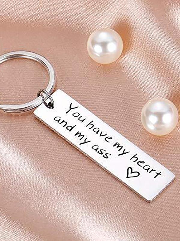 Letter Decor Rectangular Keychain, Plain Minimalist Stainless Steel Keychain, you Have My Heart Keychain, Small Holiday Gifts, without Box