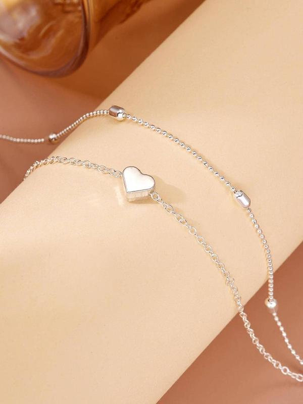 Women's Heart Decorated Double Layered Anklet, Simple Heart Shaped Holiday Beach Style Multilayer Anklet, Fashion All-match Body Jewelry for Women for Gift