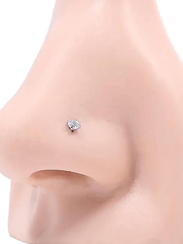 Rhinestone Decorated Nose Studs, 6pcs L Shaped Piercing Nose Rings, Stainless Steel Nose Studs, Body Piercing Jewelry for Women & Men