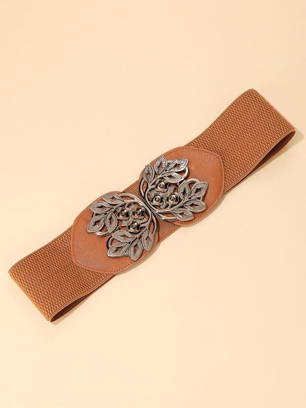 Retro Flower Buckle Decorative Belt, Elegant Plain Fashion Belt for Women, Daily Versatile Casual Belt for Dresses